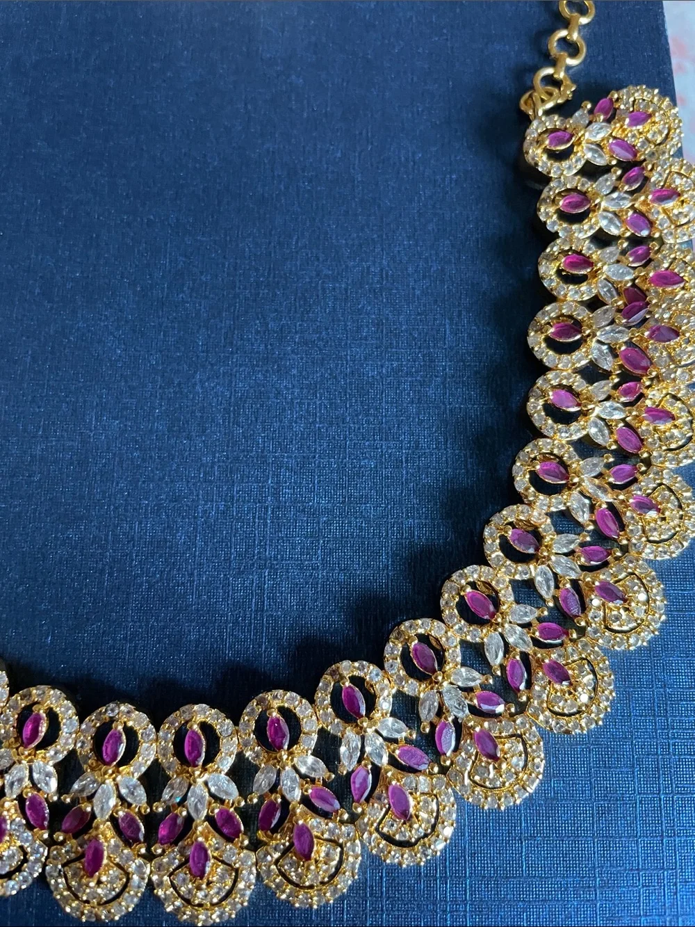 Gold-tone Necklace & Earrings Set with Pink Stones